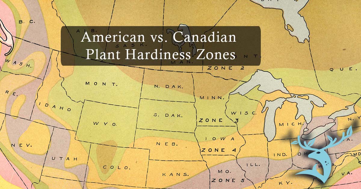 The title "American vs. Canadian Plant Hardiness Zones" and the Earth Undaunted logo are superimposed on top of a vintage map of North America that is coloured to show climate zones.